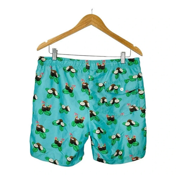 Crown & Ivy Tropical Coconut Drink Swim Trunks Teal Men Size Medium - Picture 6 of 11